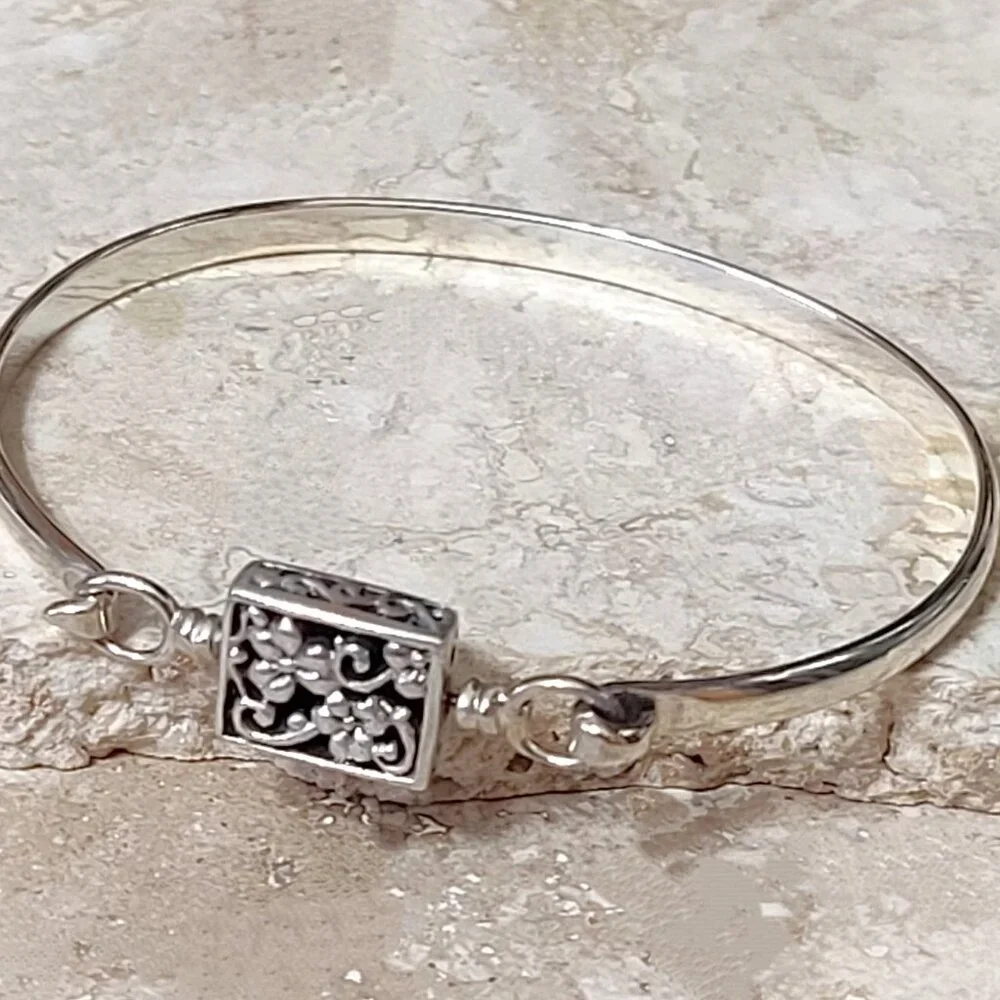 Onyx Gemstone & 925 Sterling Silver Filigree Reversible Bracelet - Picture 2 of 9